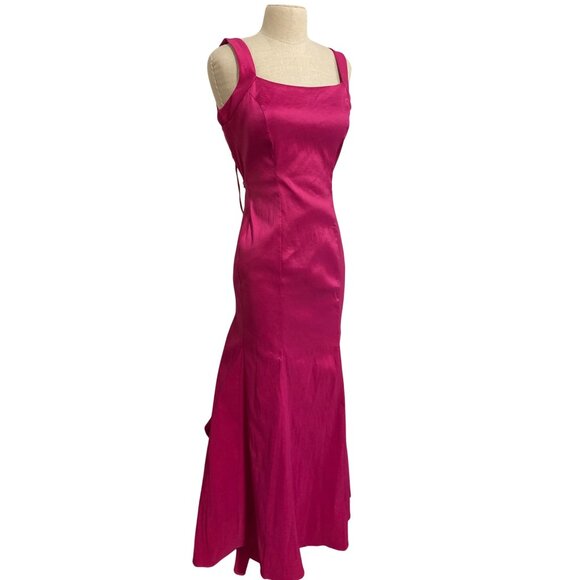 Jump Apparel By Wendye Chalin Fuchsia Satin Mermaid Dress With Back Lace-Up Deta - Picture 2 of 10